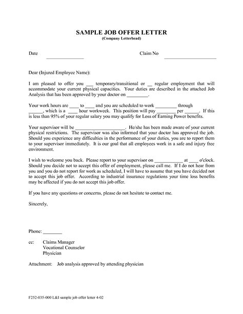 employer job offer letter  letter template collection