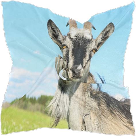 ladies square imitation silk scarf smiling goat  blue sky  hair scarves  wraps