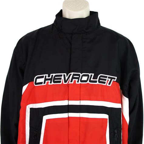 chevrolet racing jacket mens size small  embroidered black red cafe racer moto cruisinsports