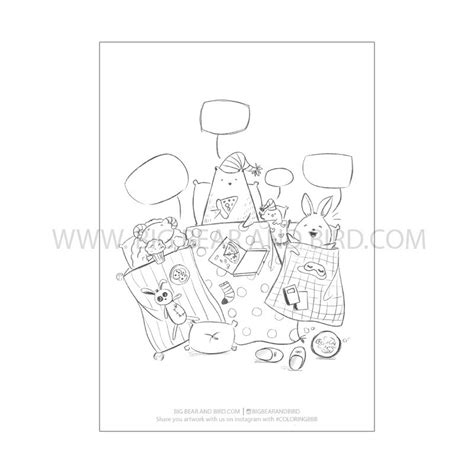 pajama party coloring page learn  big bear  bird