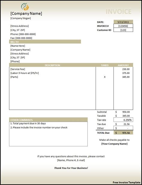 invoice templates  words templates