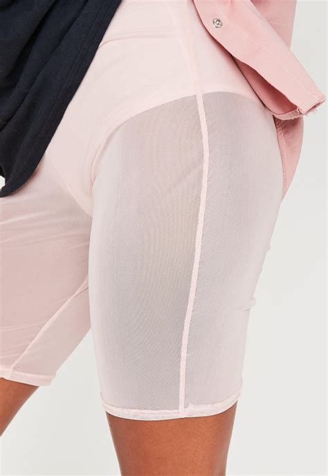 missguided nude mesh cycling shorts in natural lyst