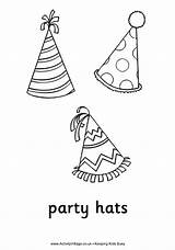 Hats Party Colouring Birthday Coloring Pages Happy Hat Year Activityvillage Printable Simple Easy Three Birthdays Streamers Sheets Blower Word Parties sketch template