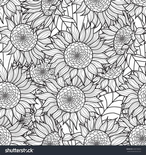 sunflowers  black  white   white background seamless coloring