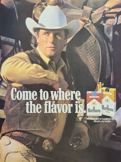 marlboro cigarettes man cowboy hat chaps saddle vintage print ad