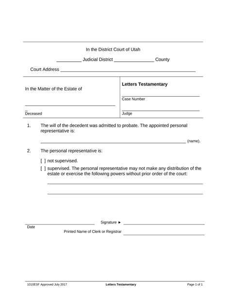 utah letters testamentary  template pdffiller
