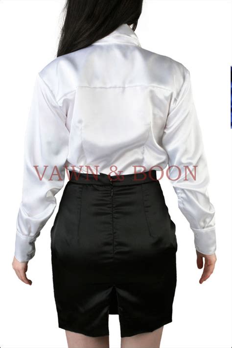 satin crossdresser classic blouse white vawn and boon pvc catsuit