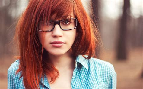 wallpaper face redhead model long hair glasses