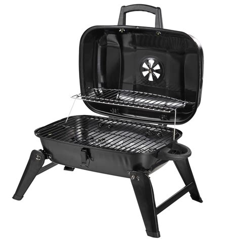 outsunny  iron porcelain portable folding outdoor tabletop charcoal barbecue grill walmartcom