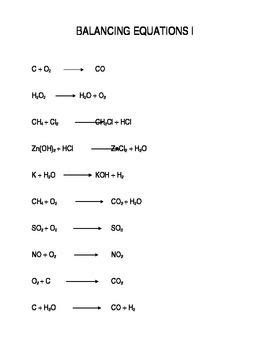 chemistry worksheet easy balancing equations problems chemistry