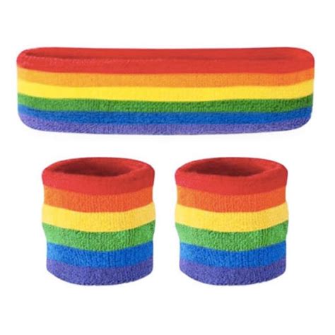gay pride rainbow headband and 2 sweatbands set uk