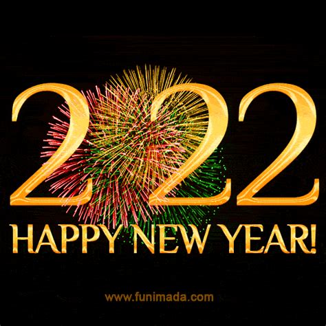 Happy New 2022 Year Red Green And Yellow Fireworks Greeting