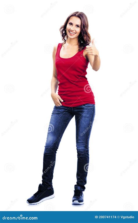 full body girl showing thumbs  gesture isolated stock photo image  fashion casual