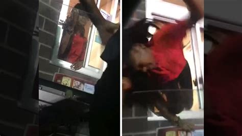 fast food fight girl pulled  drive  window   hair video