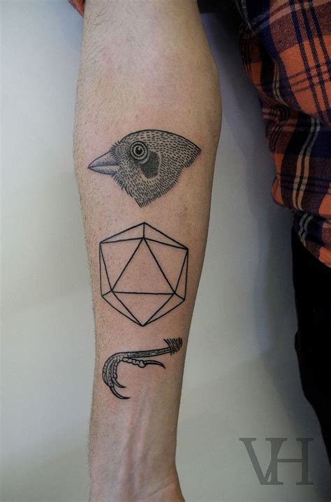 bird and figures geometric style tattoo