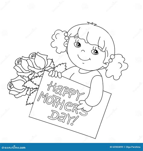 coloring page outline  girl  card  mothers day stock vector
