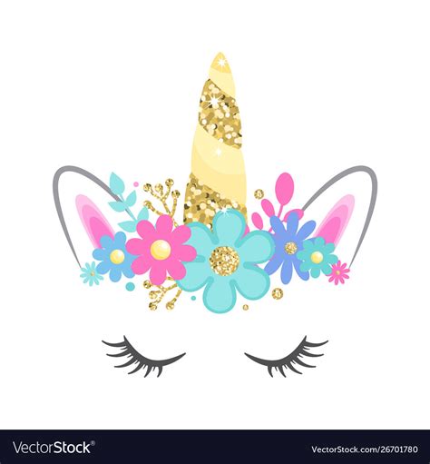 unicorn face  closed eyes  flowers vector image