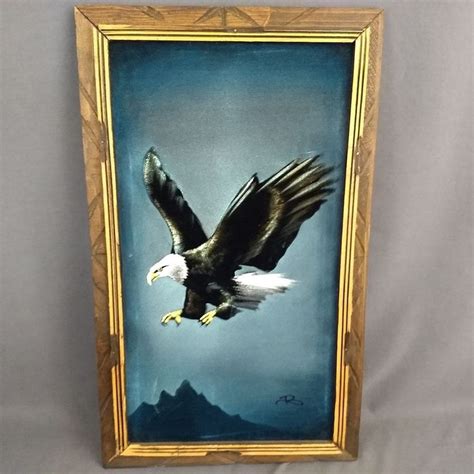 vintage american bald eagle black velvet painting   mexico framed