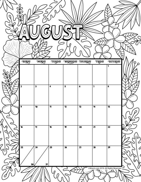 august  coloring calendar woo jr kids activities coloring