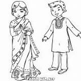 Children Coloring Indian Scottish Australian Traditional Clothing sketch template