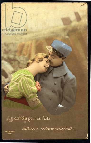 first world war france patriotic map showing a soldier kissing his