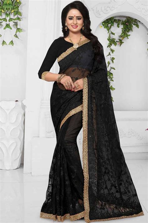 Buy Diya Online Saree Collection Black Net Saree For Diwali Sweet Heart