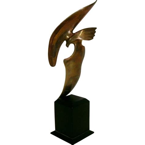 vintage mid century modern bronze sculpture depicting  abstract bird  topdogantiques