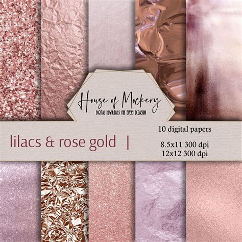 lilacs rose gold digital scrapbook paper kit     digital instant
