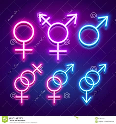 Various Gender Identities And Sexualities Neon Glowing Icons V Stock