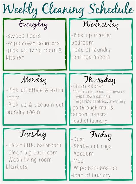orchard girls  printable cleaning schedule