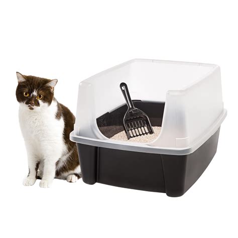 iris usa large open top cat litter tray  scoop  scatter shield sturdy easy  clean open