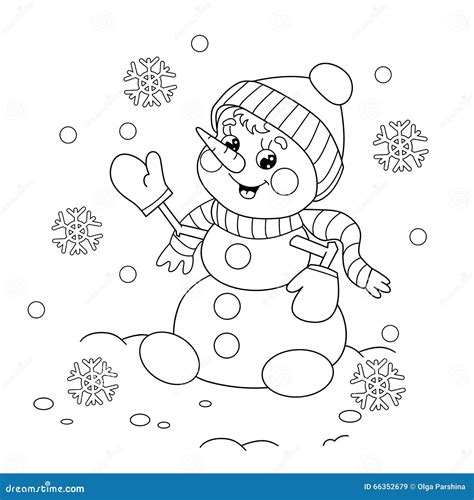coloring page outline  cartoon snowman stock vector image