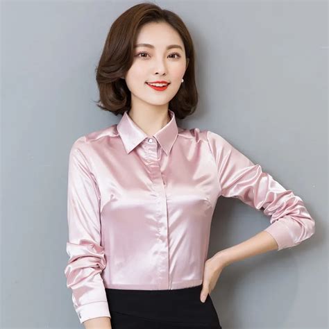 women silk satin blouse  long sleeve formal blouses ladies office work elegant female
