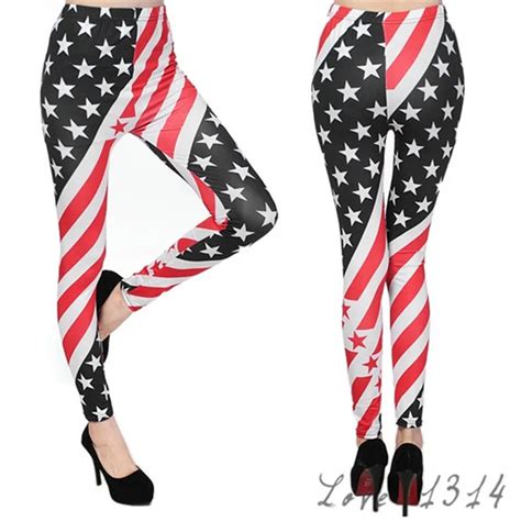 hot high elastic design striped stars leggings usa flag patterned print fashion leggins pants