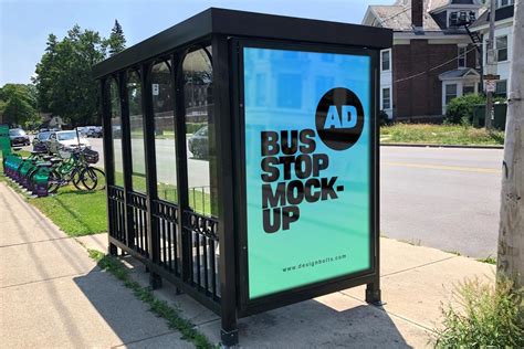 bus stop advertising signage  sidewalk mockup psd designbolts