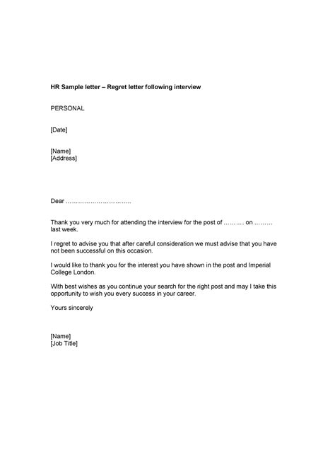 job rejection letter templates samples templatelab