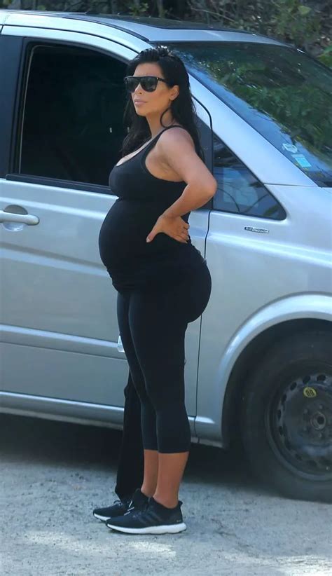 Pregnant Kim Kardashian Shows Off Bump And Bum In Tight Black Workout
