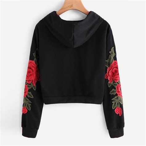 2020 Autumn Women Applique Sweatshirt Long Sleeve Blouse Black Print