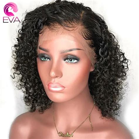eva  density  short bob lace front wigs  baby hair brazilian remy hair curly lace