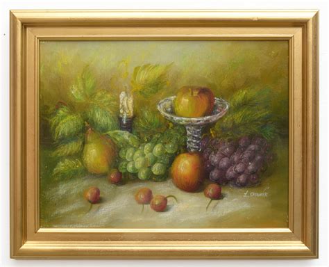 antique  life fruit oil painting signed framed original gallerythane
