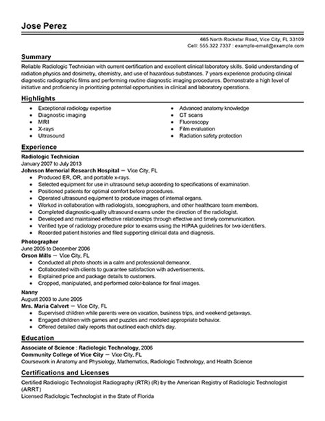 professional radiology technician resume examples