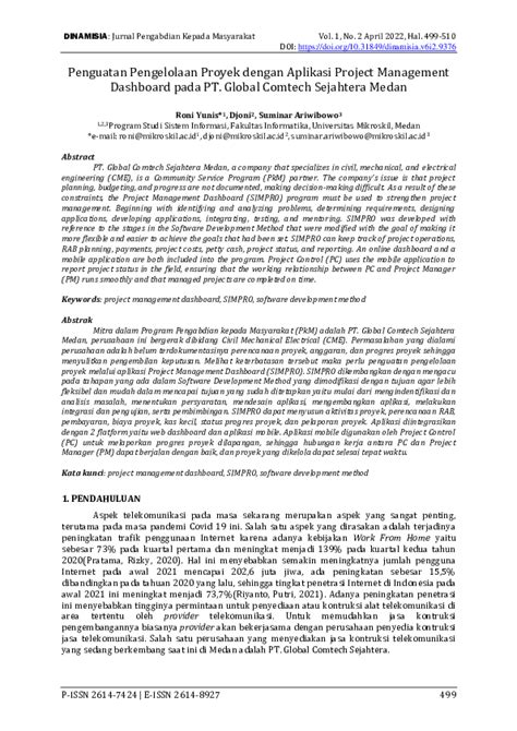 (PDF) Penguatan Pengelolaan Proyek dengan Aplikasi Project Management Dashboard pada PT.Global