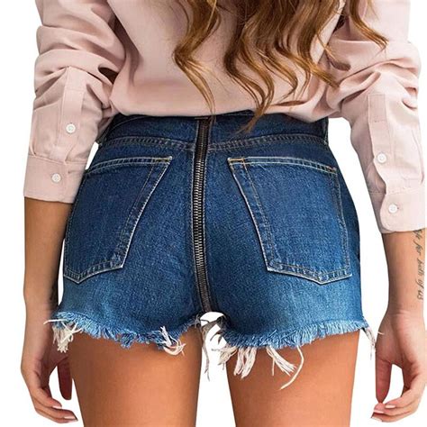Hot Summer Short Jeans Woman Zipper Back Lift Butt Shorts Jeans With