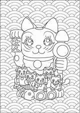 Neko Maneki Coloring Pages Kids Color Children Print Adult Justcolor sketch template