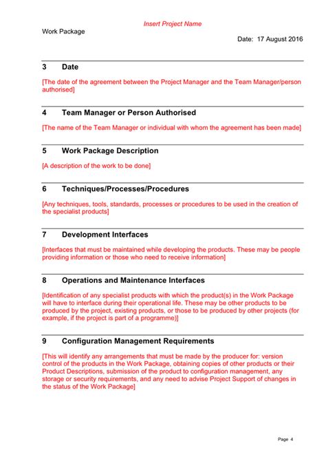 work package template  word   formats page