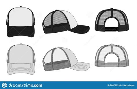 trucker cap mesh cap template illustration white black stock vector