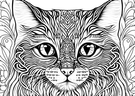 cat head  complex patterns cats adult coloring pages