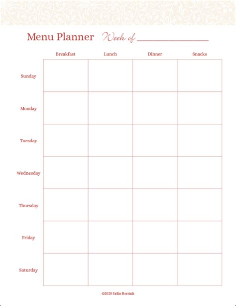printable weekly menu planner  diy village weekly menu vrogue