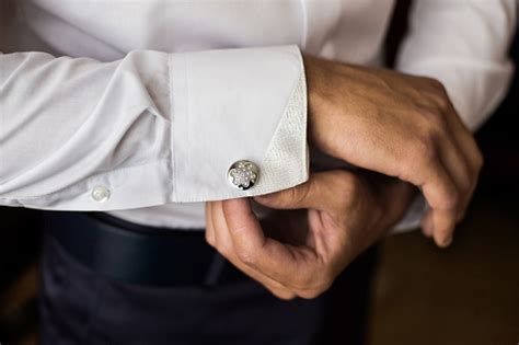men wear  shirt  cufflinks correct clothes dressing stock photo