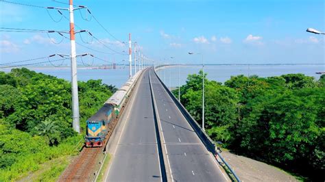 amazing train crossing   bangabandhu bridge jamuna bridge jamuna drone